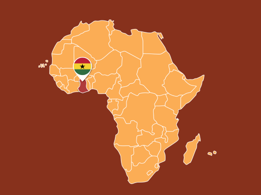 kaart van Afrika met Ghana uitgelicht
